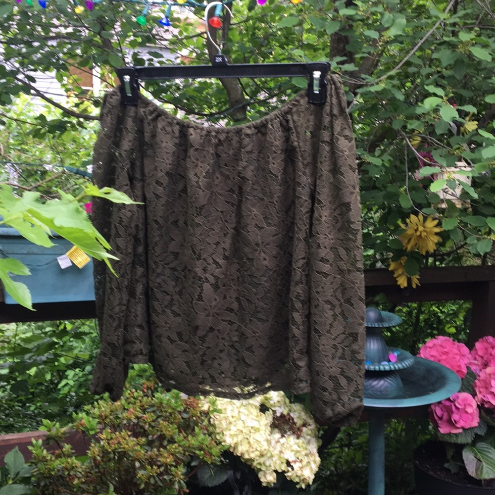 Hollister olive off the shoulder lace shirt